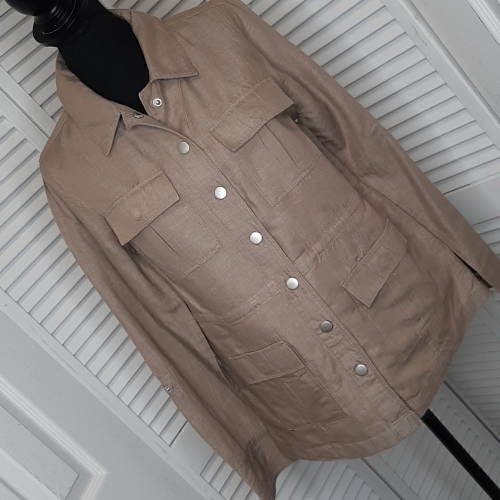 Cato Tan Clasp Button Down Shirt with Drawstring Synch Waist